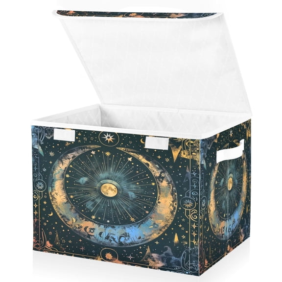 Ryvnso Moon and Star Magical Large Lidded Foldable Storage Baskets Cubes Boxes Lids Bin for Home