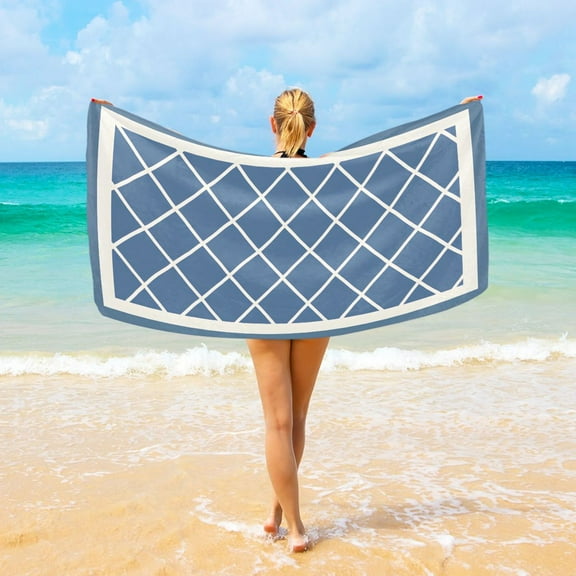 Ryvnso Moroccan Checkered Grid Oversized Beach Towel Microfiber Bath Blankets Swimming Fitness 37" x 74"