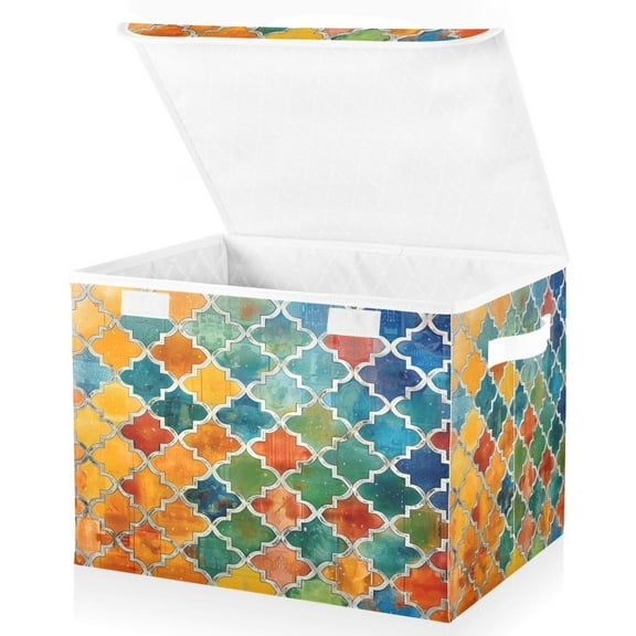 Ryvnso Moroccan Lattice Large Lidded Foldable Storage Baskets Cubes Boxes Lids Bin for Home