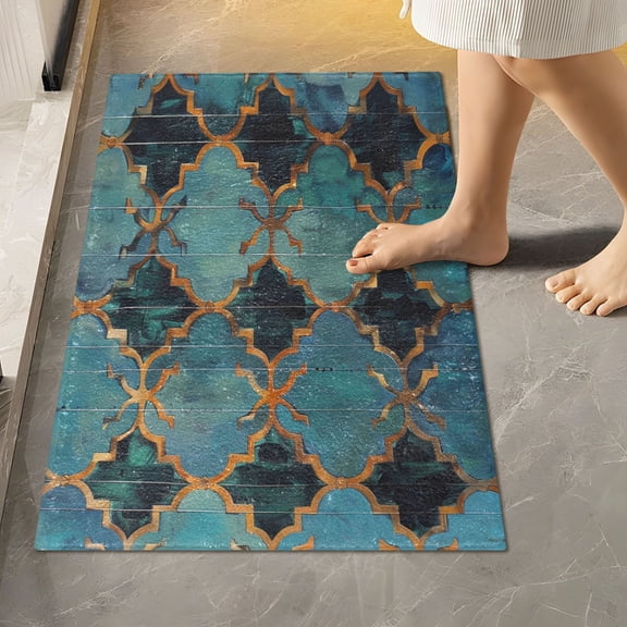 Ryvnso Moroccan Print Bathroom Shaggy Rugs Toilet Rectangle Mat Soft Contour Rug 24"x16"