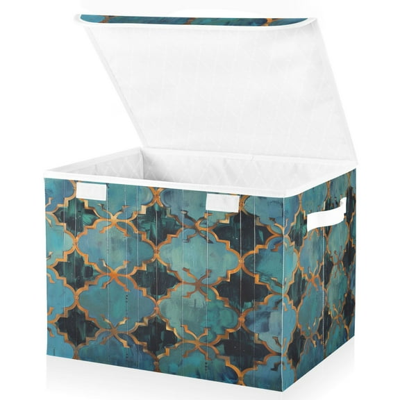 Ryvnso Moroccan Print Large Lidded Foldable Storage Baskets Cubes Boxes Lids Bin for Home