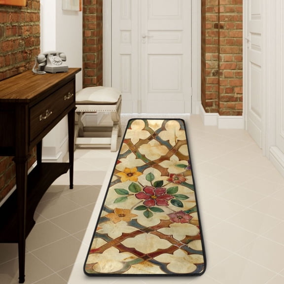 Ryvnso Moroccan Trellis Flowers Hallway Runner Rugs Floor Carpet Non Slip Entryway Mat 2' x 6'