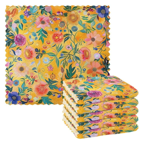 Ryvnso Moroccan Yellow Floral Kitchen Towels Dish Clothes for Drying Dishes Cleaning Absorbent Set of 6