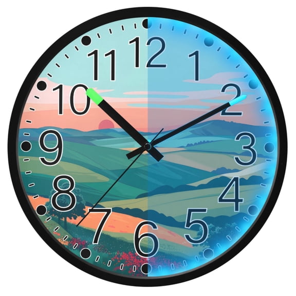 Ryvnso Mountain Art Landscape 12 Inch Night Light Wall Clock Silent Battery Operated Luminous Clocks