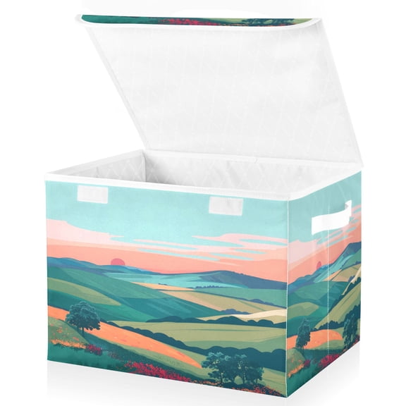 Ryvnso Mountain Art Landscape Large Lidded Foldable Storage Baskets Cubes Boxes Lids Bin for Home