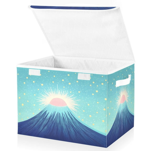 Ryvnso Mountain Night View Large Lidded Foldable Storage Baskets Cubes Boxes Lids Bin for Home