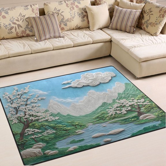 Ryvnso Mountains Paint Area Rug Floor Mats Non-Slip Home Carpet 63 x 48 inch