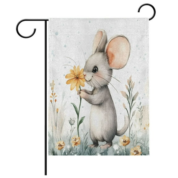 Ryvnso Mouse Flowers Garden Flag 12x18 Inch Double Sided Seasonal Yard Decoration