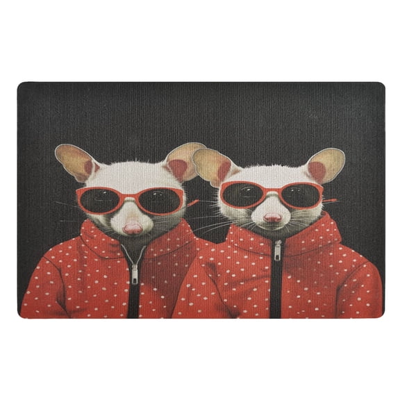 Ryvnso Mouse with Glasses Door Mats Outdoor Indoor Entrance Low Profile Floor Rugs 32"x20" Carpet