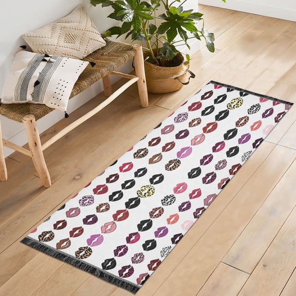 Ryvnso Mouth Pattern Bedroom Runner Rug 2'x6' Hallway Area Carpet Non Slip Entryway Mat with Tassels