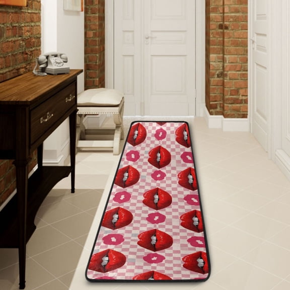 Ryvnso Mouth on Checkered Hallway Runner Rugs Floor Carpet Non Slip Entryway Mat 2' x 6'