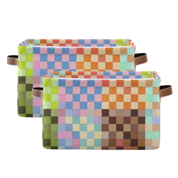 Ryvnso Multicolor Checkered Storage Basket Large Bin Foldable Boxes Toys Organizer 14.2x10.2x8.3in 2 PCs
