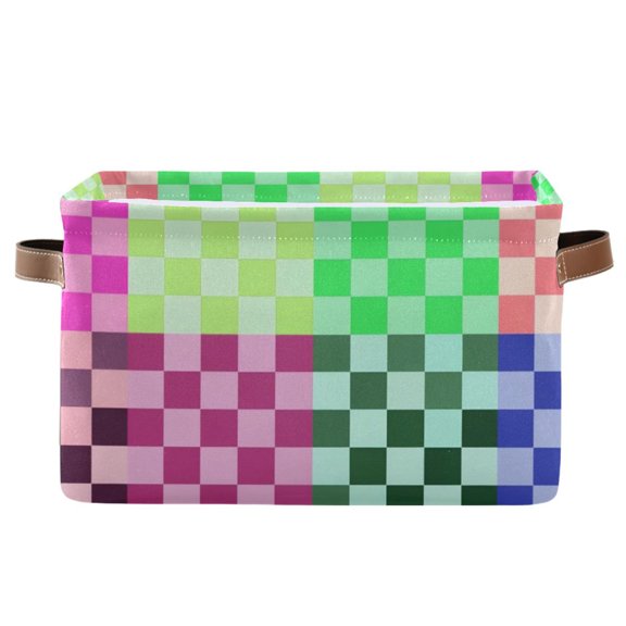 Ryvnso Multicolor Checkered-a3 Storage Basket Large Bin Foldable Boxes Toys Organizer 14.2x10.2x8.3in 1 PC