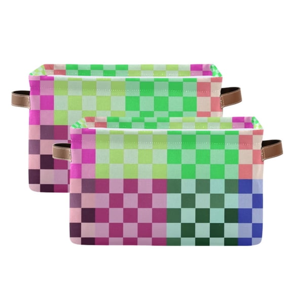Ryvnso Multicolor Checkered-a3 Storage Basket Large Bin Foldable Boxes Toys Organizer 14.2x10.2x8.3in 2 PCs