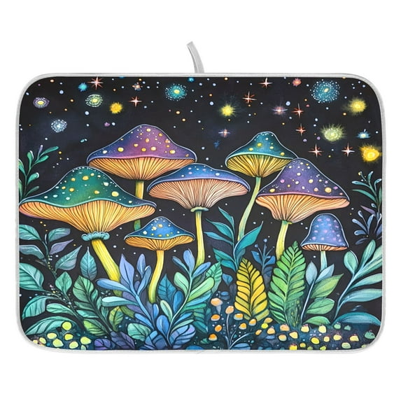 Ryvnso Mushroom Forest Dish Drying Mat for Kitchen Countertop 16x18 Small Dish Pad Drainer Rack Dish Sink Mats