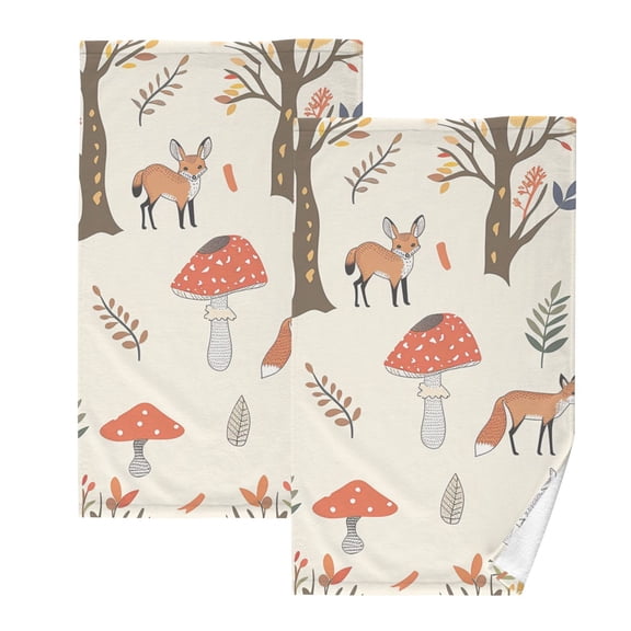 Ryvnso Mushroom Fox Tree Cartoon Cotton Hand Towels Sets Face Towel 2 PCs Bathroom Decorative