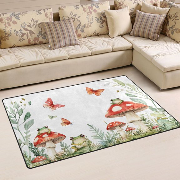 Ryvnso Mushroom Frog Butterfly Area Floor Mat Non-Slip Carpet Soft Rugs Doormats 60" x 39"