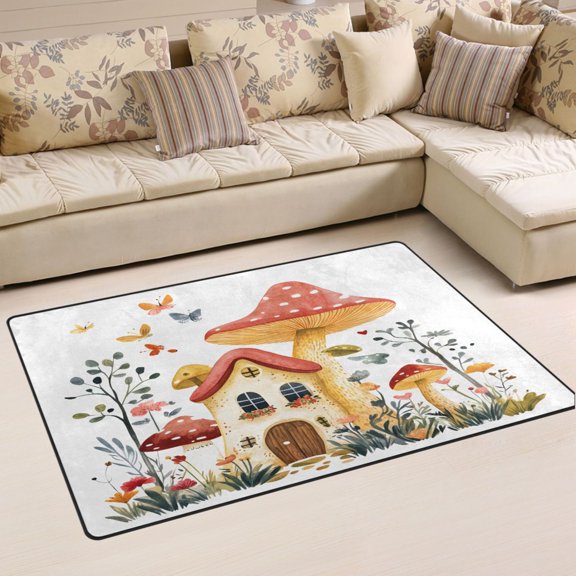 Ryvnso Mushroom on House Area Floor Mat Non-Slip Carpet Soft Rugs Doormats 60" x 39"
