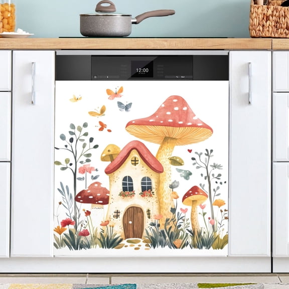 Ryvnso Mushroom on House Dishwasher Magnetic Refrigerator Magnet Cover Kitchen Home Decorative 23"x26"