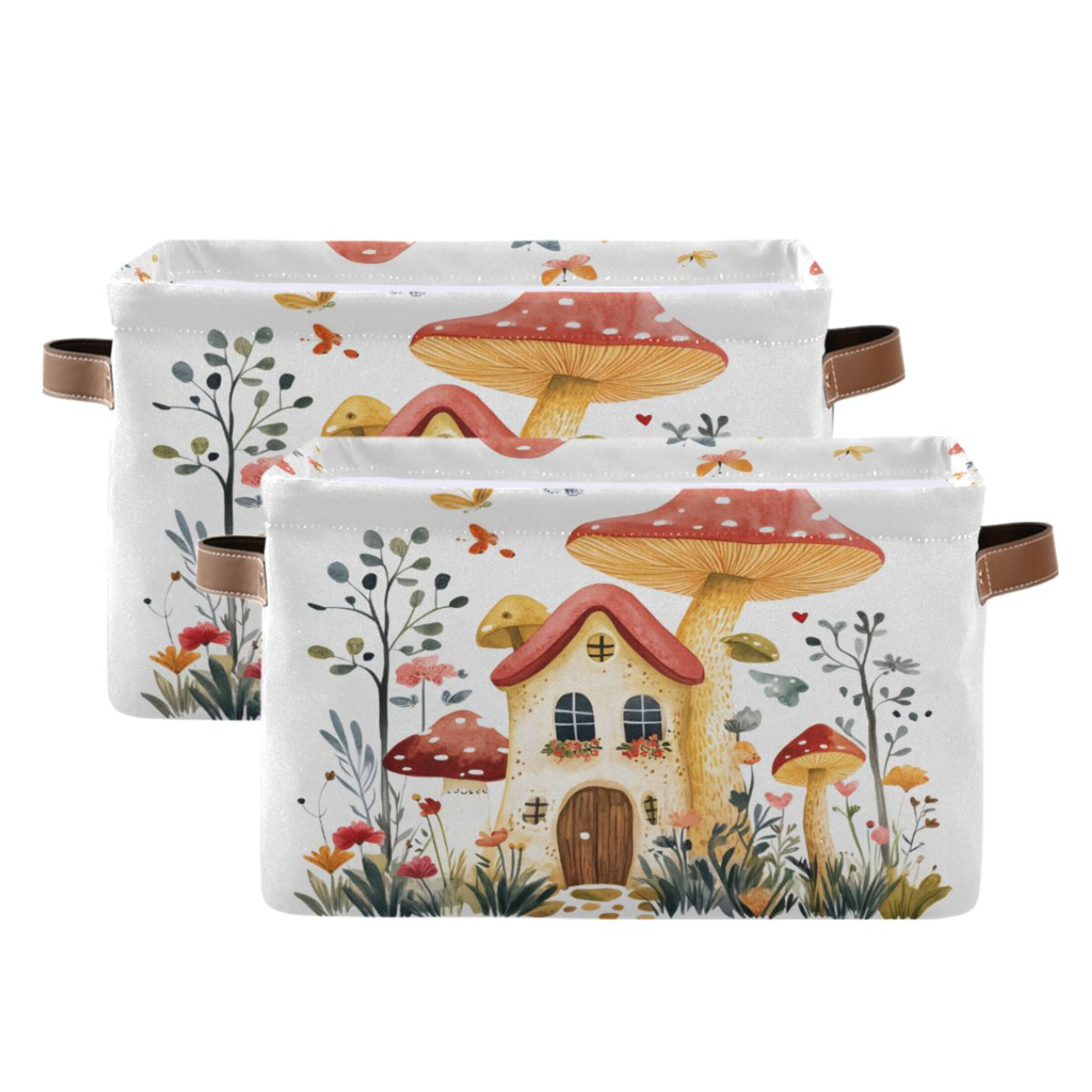 Ryvnso Mushroom on House Storage Basket Large Bin Foldable Boxes Toys Organizer 14.2x10.2x8.3in 2 PCs