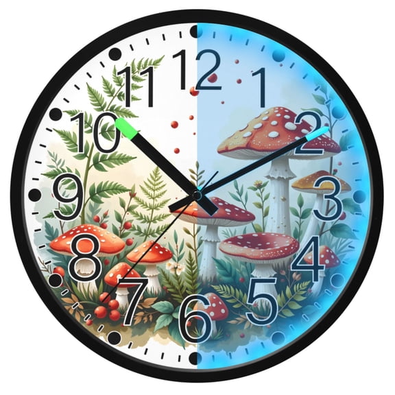 Ryvnso Mushrooms 12 Inch Night Light Wall Clock Silent Battery Operated Luminous Clocks