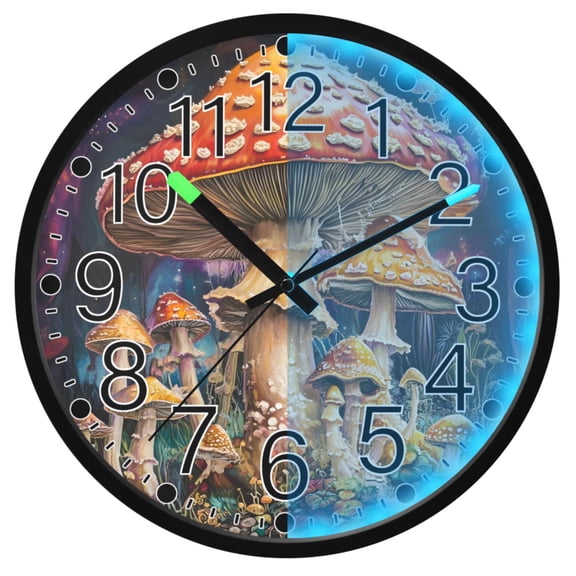 Ryvnso Mushrooms 12 Inch Night Light Wall Clock Silent Battery Operated Luminous Clocks