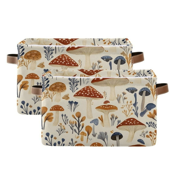 Ryvnso Mushrooms Pattern Storage Basket Large Bin Foldable Boxes Toys Organizer 14.2x10.2x8.3in 2 PCs