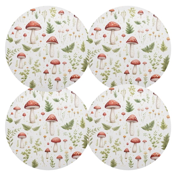 Ryvnso Mushrooms and Leaves Round Plate Mats Dining Table Placemat Set of 4 for Holiday Decoration