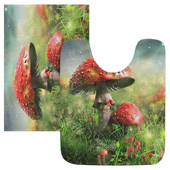 Ryvnso Mushrooms on Grasses Landscape Bathroom Shaggy Rugs Toilet Mat Soft Contour Rug