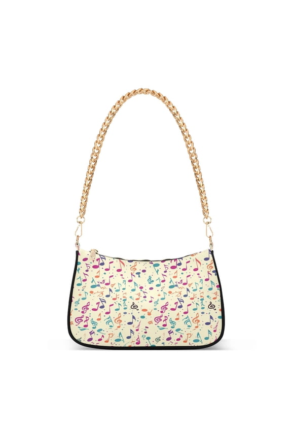 Music Notes Womens Chain Shoulder Bag Tote Handbags Clutch Hobo Purse with Zipper for Travel