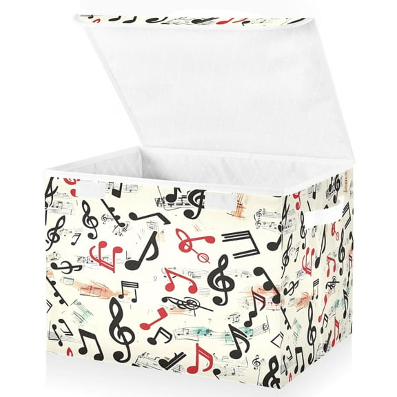 Ryvnso Musical Note Large Lidded Foldable Storage Baskets Cubes Boxes Lids Bin for Home
