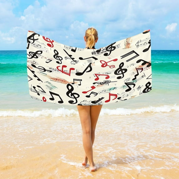 Ryvnso Musical Note Oversized Beach Towel Microfiber Bath Blankets Swimming Fitness 37" x 74"