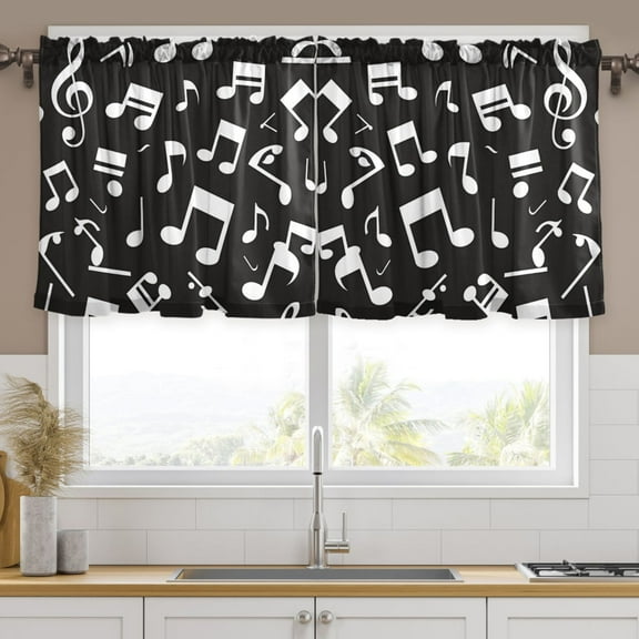Ryvnso Musical Note Pattern Curtains Sets Short Curtain Rod Pocket Half Window Cafe Farmhouse Tier 2 Panels 57"W x 24"L