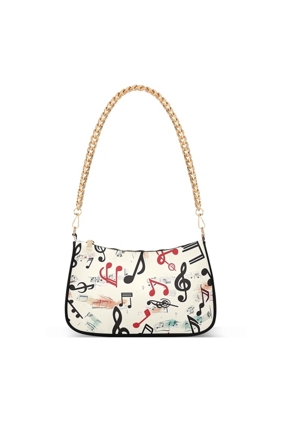 Musical Note Womens Chain Shoulder Bag Tote Handbags Clutch Hobo Purse with Zipper for Travel