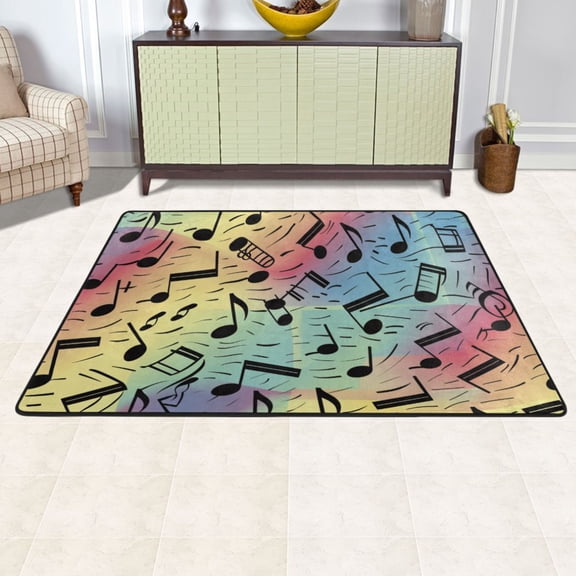 Ryvnso Musical Notes in Rainbow Area Floor Mats Large Nursery Rugs Non-Slip Carpets Doormat 72" x 48"