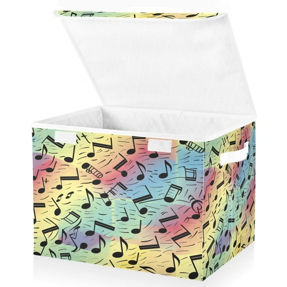 Ryvnso Musical Notes in Rainbow Large Lidded Foldable Storage Baskets Cubes Boxes Lids Bin for Home