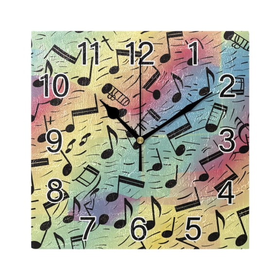 Ryvnso Musical Notes in Rainbow Wall Clock Square Silent Non-Ticking Battery Operated 7.78"
