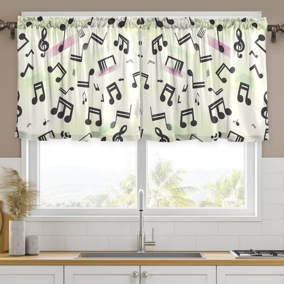 Ryvnso Musical Notes with Rainbow Curtains Sets Short Curtain Rod Pocket Half Window Cafe Farmhouse Tier 2 Panels 57"W x 24"L