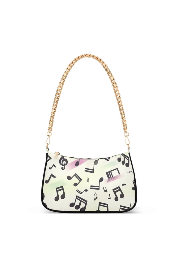 Musical Notes with Rainbow Womens Chain Shoulder Bag Tote Handbags Clutch Hobo Purse with Zipper for Travel