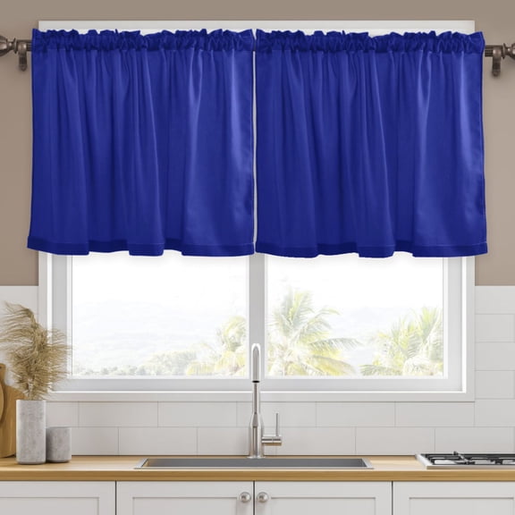 Ryvnso Navy Curtains Sets Short Curtain Rod Pocket Half Window Cafe Farmhouse Tier 2 Panels 57"W x 24"L