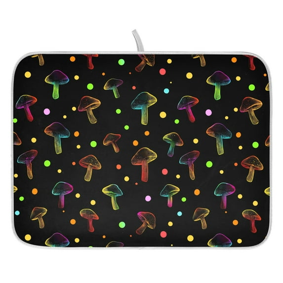 Ryvnso Neon Mushrooms Dish Drying Mat for Kitchen Countertop 16x18 Small Dish Pad Drainer Rack Dish Sink Mats