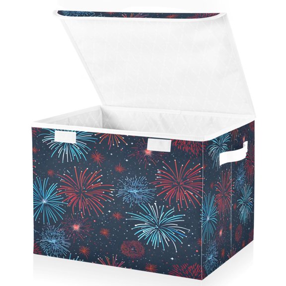 Ryvnso New Year Firework Large Lidded Foldable Storage Baskets Cubes Boxes Lids Bin for Home