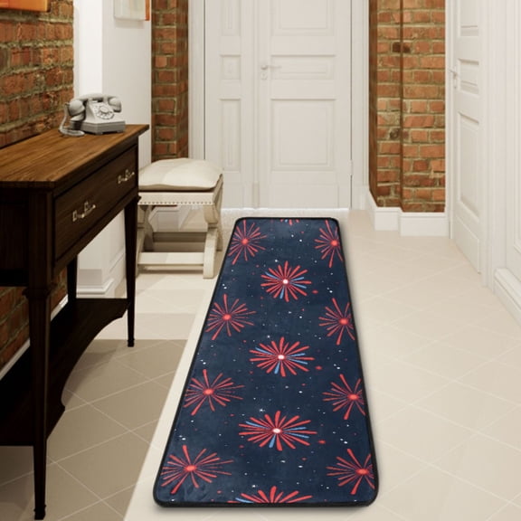 Ryvnso New Year Firework Print Hallway Runner Rugs Floor Carpet Non Slip Entryway Mat 2' x 6'