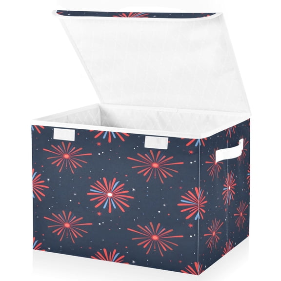 Ryvnso New Year Firework Print Large Lidded Foldable Storage Baskets Cubes Boxes Lids Bin for Home