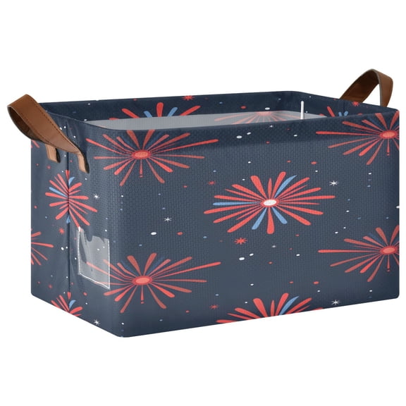 Ryvnso New Year Firework Print Storage Bins Large Basket Foldable Cube Toys Organizer with Handles 1 PC