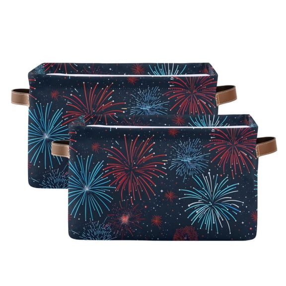Ryvnso New Year Firework Storage Basket Large Bin Foldable Boxes Toys Organizer 14.2x10.2x8.3in 2 PCs
