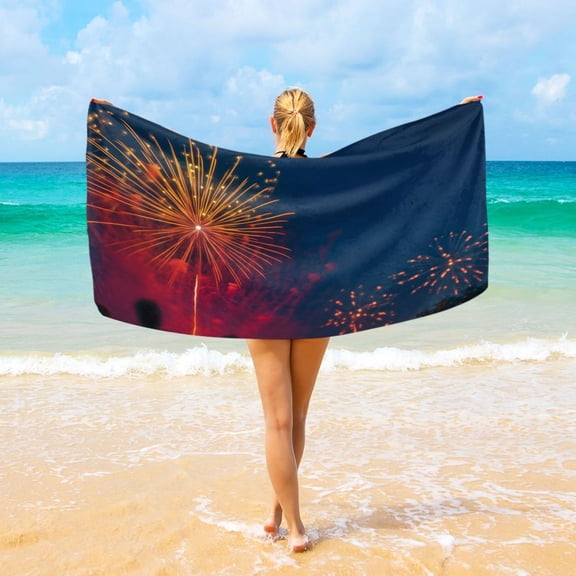 Ryvnso New Year Fireworks Bloom Oversized Beach Towel Microfiber Bath Blankets Swimming Fitness 37" x 74"