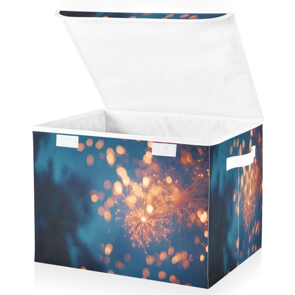 Ryvnso New Year Fireworks Blooming Large Lidded Foldable Storage Baskets Cubes Boxes Lids Bin for Home