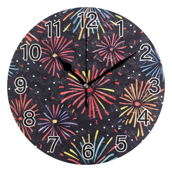 Ryvnso New Year Fireworks Wall Clock Non Ticking Silent Kitchen Clock Battery Operated Clocks 10 inch