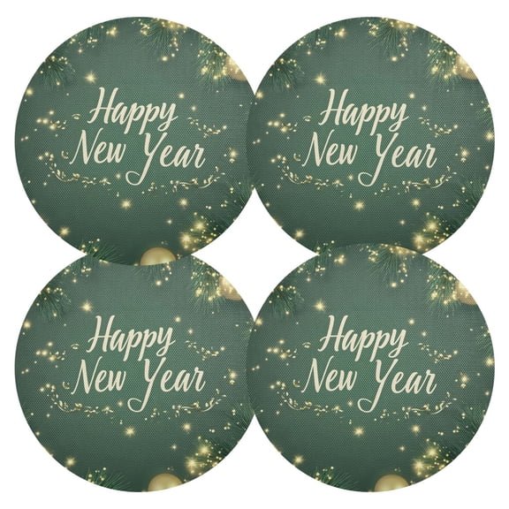 Ryvnso New Year Tree Print Round Plate Mats Dining Table Placemat Set of 4 for Holiday Decoration